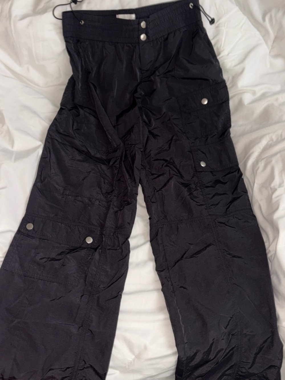 BDG Black Cargo Track Pants with Snap Pockets